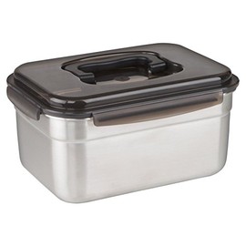STENCOC Stainless Steel BPA Free Rectangular Leakproof Airtight Kimchi/Pickle/Food Storage Container Saver (3.6L / 122oz / 9.8") One Handle Half-Transparent Lid Stackable
