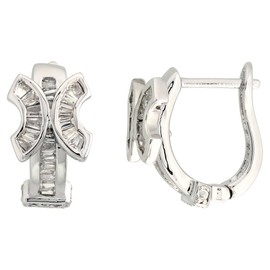 Sterling Silver Cubic Zirconia U-shaped Huggie Hoop Earrings Butterfly-like Accent, 5/8 inch round