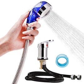 Blue Salon Shampoo Faucet for Barbershop Sink and Shower - Hot and Cold Mixer, Includes Shampoo Bowl and Chair