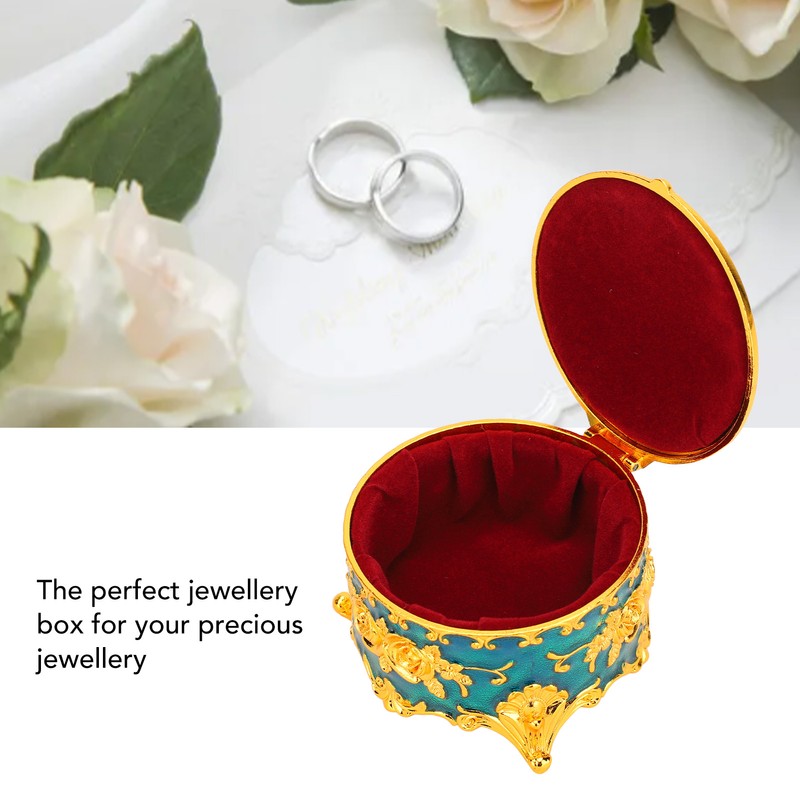 Retro Round Trinket Storage Organizer with Rose Pattern Round Metal