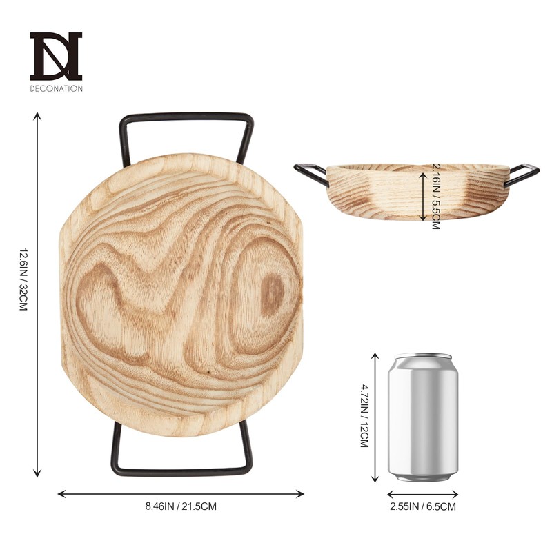 DN DECONATION Round Wooden Dough Bowl with Metal Handles for