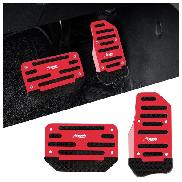 2PCS Car Pedal Covers - Premium Aluminum Alloy Non-Slip Gas and Brake Pedals Covers for Safe Driving - Universal Car Accessories Fits Car Truck SUV Van with Automatic Transmission (Red)