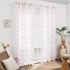Deconovo Voile Curtain, Transparent Curtains with Eyelets, Living Room Curtain Scarves, Decorative Curtain, Translucent Curtains for Bedroom, 183 x 140 cm, Pink, Set of 2