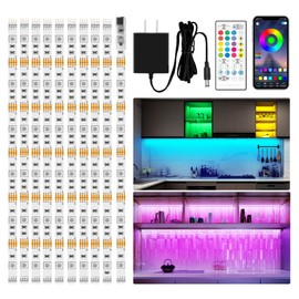 maylit 10 PCS RGB Under Cabinet Lighting Kit, App and Remote Control Led Strip Lights, Music Sync Color Changing Led Lights with ETL Listed Power Adapter, for Cabinet, Counter, Shelf, Bookcase,16.4ft