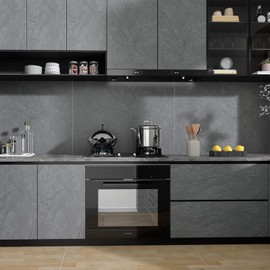 Bumoo 16"x118" Gray Marble Wallpaper Peel and Stick Contact Paper Modern Dark Grey Glossy Granite Vinyl Waterproof Self-Adhesive Removable Faux Concrete PVC for Kitchen Countertop Living Room Gym