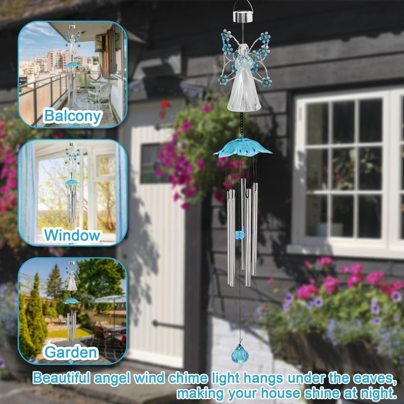 Strackvial Solar LED Angel Wind Chimes, Hanging Angel Wind Chime