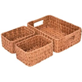 Set of 3 Wicker Storage Baskets, 1 Large & 2 Small Baskets, Home Decoration & Storage Solution, Modern Style Wicker Baskets, Top Counter Storage Holder, Woven Design, Perfect For Gift (Coffee)
