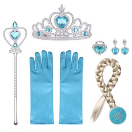 URAQT URAQT Prinzessin Schmuck, Set Krone, Kleid Set, Handschuhe, Tiara Braid, Zauberstab, Prinzessin Krone, Ohrringes, Ringe, Geeignet für Mädchen