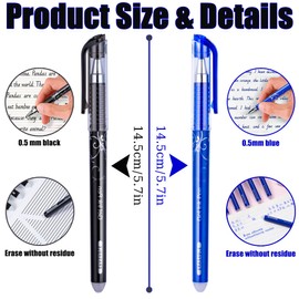 24 Pack Erasable Gel Pens Clicker Fine Point 0. 5 mm, Make Mistakes Disappear, 12 Black 12 Blue Inks for Writing Planner and Crossword Puzzles Back to School Office Supplies