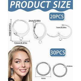 LEEQ 20pcs 925 Sterling Silver Hoop Earrings, Plated Ear Hooks with Lever Closure, French Ear Hooks, Interchangeable Dangle Ear Hooks with 30 Open Jump Rings