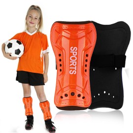 Youth Soccer Shin Guards for Kids Child Calf Protective Gear Soccer Equipment Soccer Shin Pads Calf Sleeves Protection for 3-5,5-10,10-15 Years Old Boys Girls Children (Orange, L 10-15 Years Old)