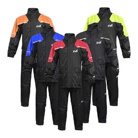 HWK Motorcycle Rain Suit for Men and Women, Two-Piece Waterproof Motorcycle Rain Gear with Reflective Rain Jacket and Rain Pants for Weatherproof All-Season Riding, Red, X-Large