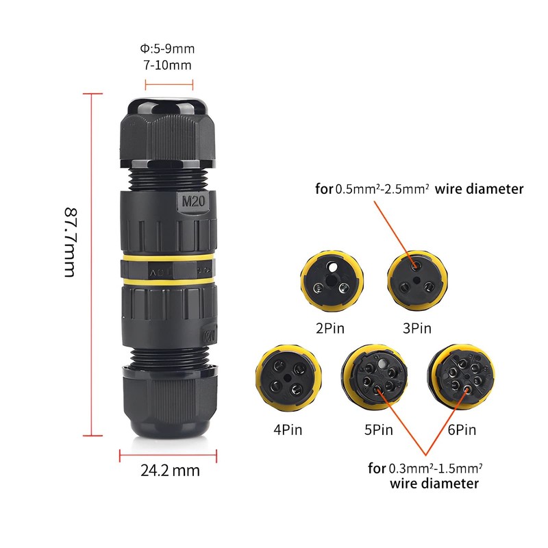 4 Pin IP68 Outdoor Waterproof Electrical Wire Connector for 5-12mm