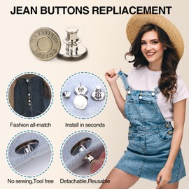 oditton Upgraded Button Pins - Adjustable Reusable Metal Clips Snap Tack, Jean Button Tightener Replacement, Instantly Reduce Too Big Pants Waist, for Jeans Pants, Pack of 12