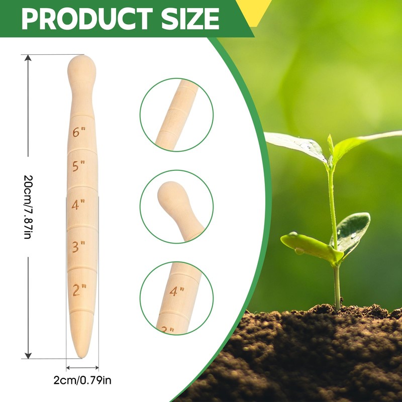 Bothyi Wooden Seed Dibber with Measurement Handheld Save Time Ergonomic