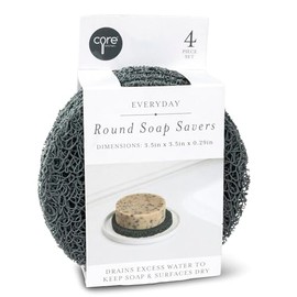 Core Home Round Self Draining Soap Saver Holder for Kitchen Bathroom and Soap Dish 4.25 Inch Polyvinyl Graphite Gray Pack of 4