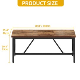 DWVO 70.8" Large Dining Room Table for 6-8 People Rectangle Kitchen Table Farmhouse Industrial Wood Style Dinning Tables with Heavy Duty Metal Leg Dinner Table for Apartment Restaurant Brown