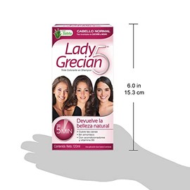 Grecian, Lady Grecian 5, Tinte Colorante en Shampoo, Cubre las Canas, Sin Amoniaco, Para Cabello Normal, Castaño a Negro, 120 ml