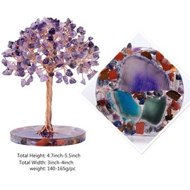 Nupuyai Amethyst Crystal Money Tree with Agate Slice Base, Energy Healing Stone Tree Good Luck Fengshui Spiritual Ornament Home Office Decor