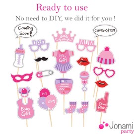 Jonami Baby Shower Photo Props Girls - Baby Shower Photo Accessories, Pink Masks, Newborn Photo Supports, Photo Booth Props for Baby Party, Baby Shower Photo Booth Supports