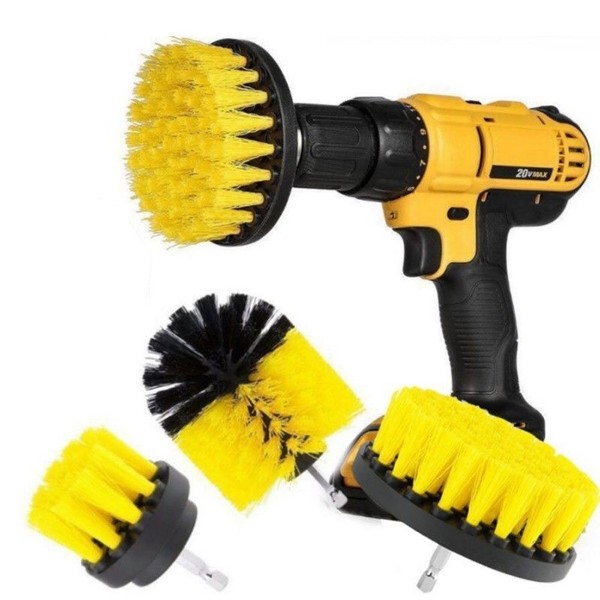 Drill Brush 3pcs Scrub Brush Drill Attachment Kit,Time Saving Kit and Power Scrubber Cleaning Kit, for Car, Bathroom, Wooden Floor, Laundry Room Cleaning (Yellow)
