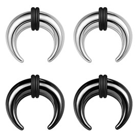 BodyAce 2Pairs Buffalo Ear Taper Kit, 2-12G Septum Pincher Tapers C Shape Nose Jewellery, Black Stretching Ear Piercing Expanded Septum Ring with O-Rings [12G(2mm)]