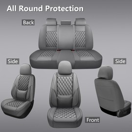 CHOCMONS Car Seat Covers Full Set,Universal Fit for Cars,SUVs,Trucks,and Sedans with 5 Seats,Faux Leather Car Seat Cushion Compatible with Airbags,Waterproof Car Seat Protector,Grey