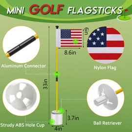 Meooeck 1 Pack Golf Putting Green Pin Flag and Hole Cup Set Portable 2 Section Fiberglass Mini Golf Flag Sticks for Putting Green Gifts