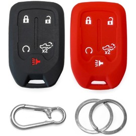 2-Pack Click&Fit Silicone Key Fob Covers Compatible with Chevy Silverado 2019-2024, GMC Sierra 1500 2500HD 3500HD 2021-2024 – Car Remote Key Shell Rubber case 5-Buttons, Black&Red