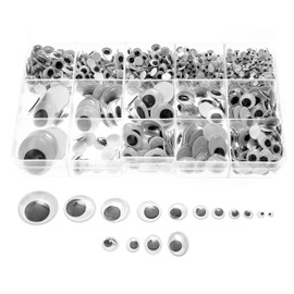 Variety Value Pack 1 Box Approx 1120 pcs 0.16 inches to 1 inch Round Plastic Self Adhesive Black Googly Wiggle Eyes Wide Assorted Sizes