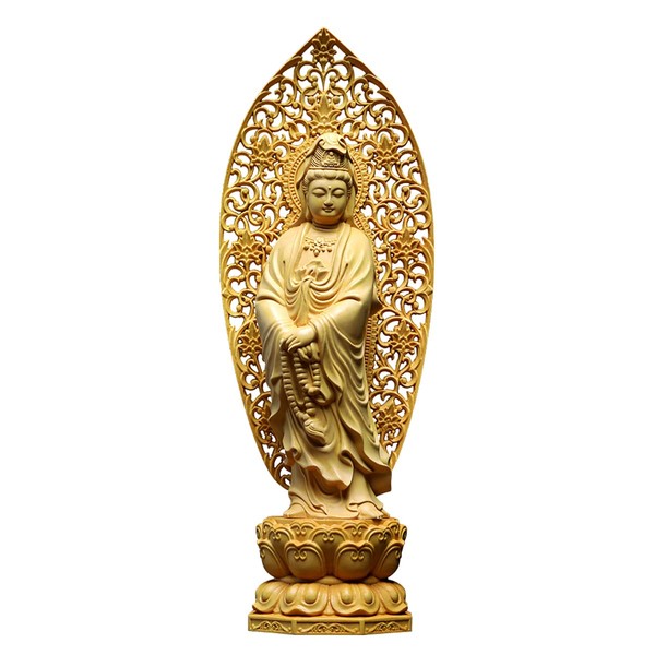 Traditional Sculpture Kwan-yin Statue, Standing Buddha Statue, Buddha Statue, Buddhist Altar Statue, Wood Carving, Figurine, Arabesque Horse, Tongue Tree, Praying for Evil Protection (Height 10.6 x Width 3.0 x Depth 3.0 inches (27 x 7.5 x 7.5 cm) (Origin