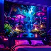 Miytal Blacklight Fantasy Mushroom Waterfall Tapestry – UV Reactive Neon