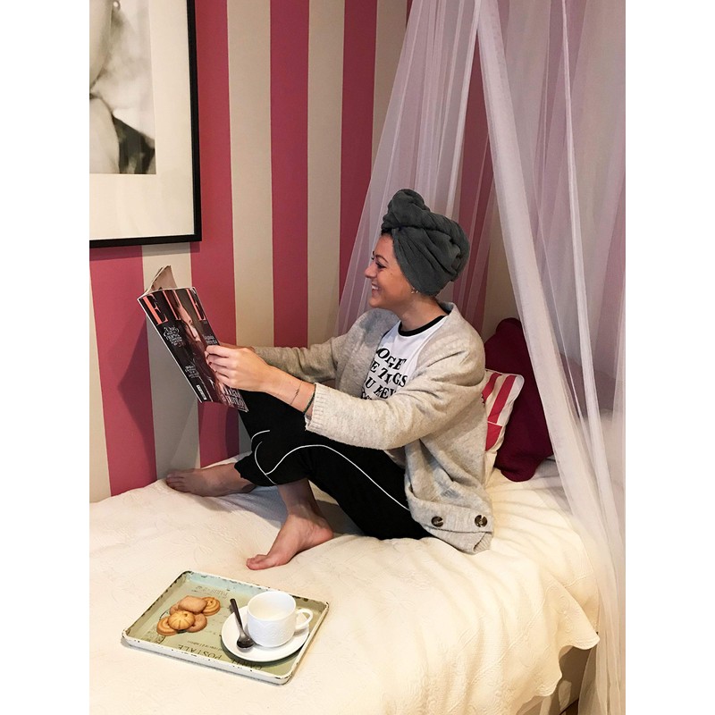 ZOLLNER Microfibre Hair Turban Set of 2 Grey Button Closure