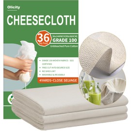 Olicity Cheese Cloths, Grade 100, 36 Sq Feet, Reusable Cheese Cloth with Closed Edges Fabric Fine Mesh Cloth, Unbleached Cotton Muslin Cheesecloth for Straining,Bread,Tea,Crafts,Free Cutting - 4 Yards