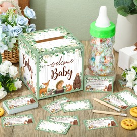 TrelaCo 82 Pcs Guess How Many Bears Baby Shower Game 1 Woodland Box 1 Bottle 60 Guessing Cards 20 HB Pencils for Baby Shower Favors Games Gender Reveal