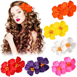 Yuxung 6 Pack Hawaiian Flower Hair Clips for Women 4.7 x 2.7 Inch Plumeria Hibiscus Hair Side Comb Accessories Artificial Flower Hair Pins for Vacation Beach Party Summer Boho Wedding