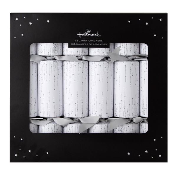 Hallmark Luxury Silver & White Christmas Crackers with 100% Plastic Free Gifts - Pack of 6 in 1 Design