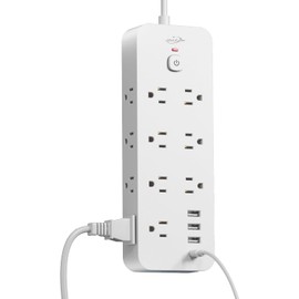 2 Pack JouleLoom Surge Protector Power Strip with USB Ports, 14 AC Outlets with 4 USB Ports (1 USB C), 10 Feet Extension Cord with Multiple outlets, 1875W/15A, One Touch Switch Button, Wall Mountable