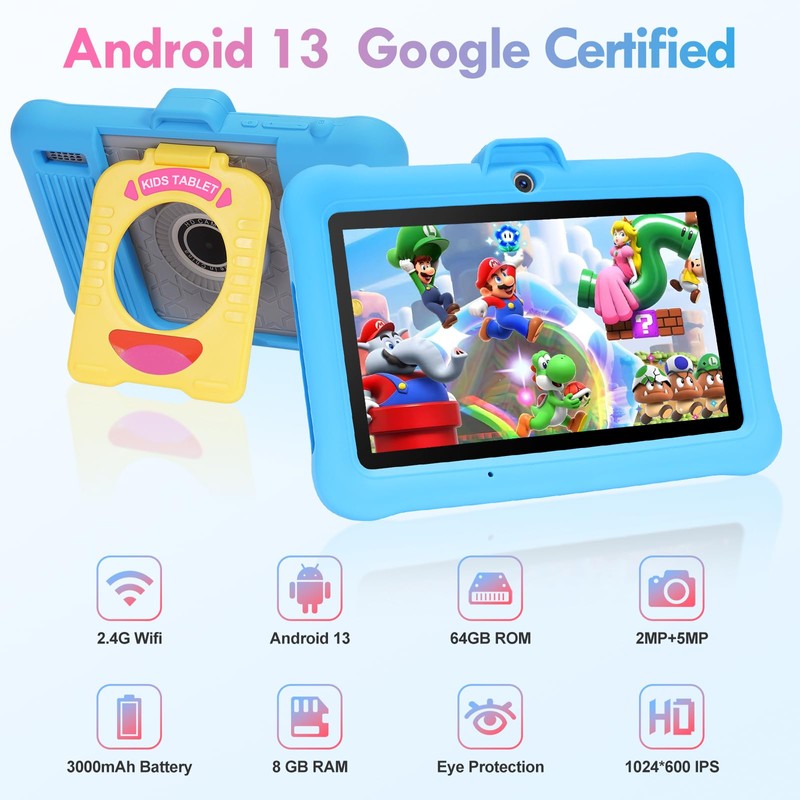 TABTIVI 7 Inch Android Kids Tablet, 8 (3+5) GB RAM,