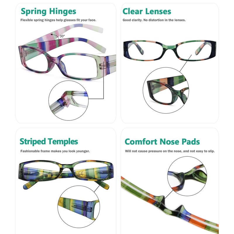 Eyekepper 4-Pack Striped Temples Spring Hinge Reading Glasses for men