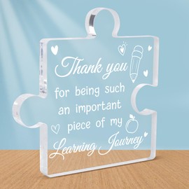HONMOK Teacher Gift Plaque, Acrylic Puzzle Block Plaque, 10 x 10 x 1 cm, White, Contemporary Style, Tabletop, Teacher Appreciation