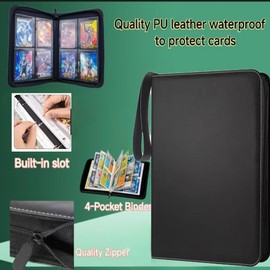 WESAPPINC Trading Card Binder for Games Cards Holder, 4 Pockets with 50 Removable Sleeves Fits 400 Cards Collector Book Album, Card Display Storage with Zipper Carrying Case for TCG (4POCKET BLACK)