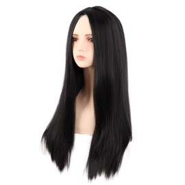 MapofBeauty 28 Inch/70 cm Monochrom Side Bangs Long Straight High Temperature Fiber Fashion Wig (Black)