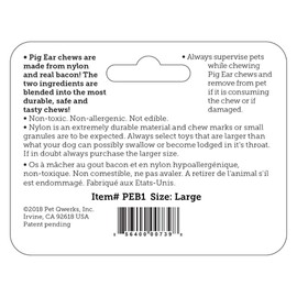 Pet Qwerks REAL BACON Infused Pig Ear Dog Chew Toy - Durable Dog Bones for Aggressive Chewers, Tough Power Chewer Bone Toys | Made in USA | For Small Dogs, & Puppies, brown, medium (PEB2)