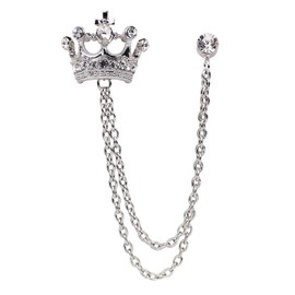 Crystal Crown Hanging Chain Brooch Suit Pin,Vintage Gold Crown Brooch,Suit Stud,Shirt Studs,Lapel Pin Accessories for Men Women (Silver)