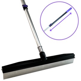 Room Groom PET Carpet Rake and Groomer with Telescoping 54 Inch Adjustable Handle, Rugs, and Artificial Turf, Purple Grip, Black/Purple