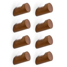 Optish Wood Wall Hooks for Hanging, 8 Pack Hat Hook for Walls, Coat Hook Wall Mount, Backpack Hooks for Walls, Bathroom Towel Hanger (Walnut)