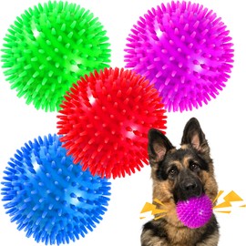 Valuepeak 4 Pack 4.5” Squeaky Dog Balls for Large and Medium Dogs, Spiky Dog Toy Balls for Aggressive Chewers