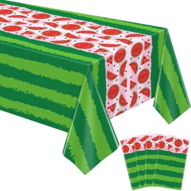 4 Pack Watermelon Rind Tablecloth Green Melon Rectangle Table Cloth Melon Party Waterproof Tablecloth Fruit Table Covers Baby Shower Table Cloth for Beach Pool Birthday Party Supply 51 x 86 Inch