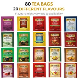 Twinings Tea Collection - 80 Tea Bags with 20 Assorted Flavors, Gift Set in Decorative Bamboo Box, Includes Wooden Organizer, Ideal for Home, Office, Family, and Friends, White, 1 Set